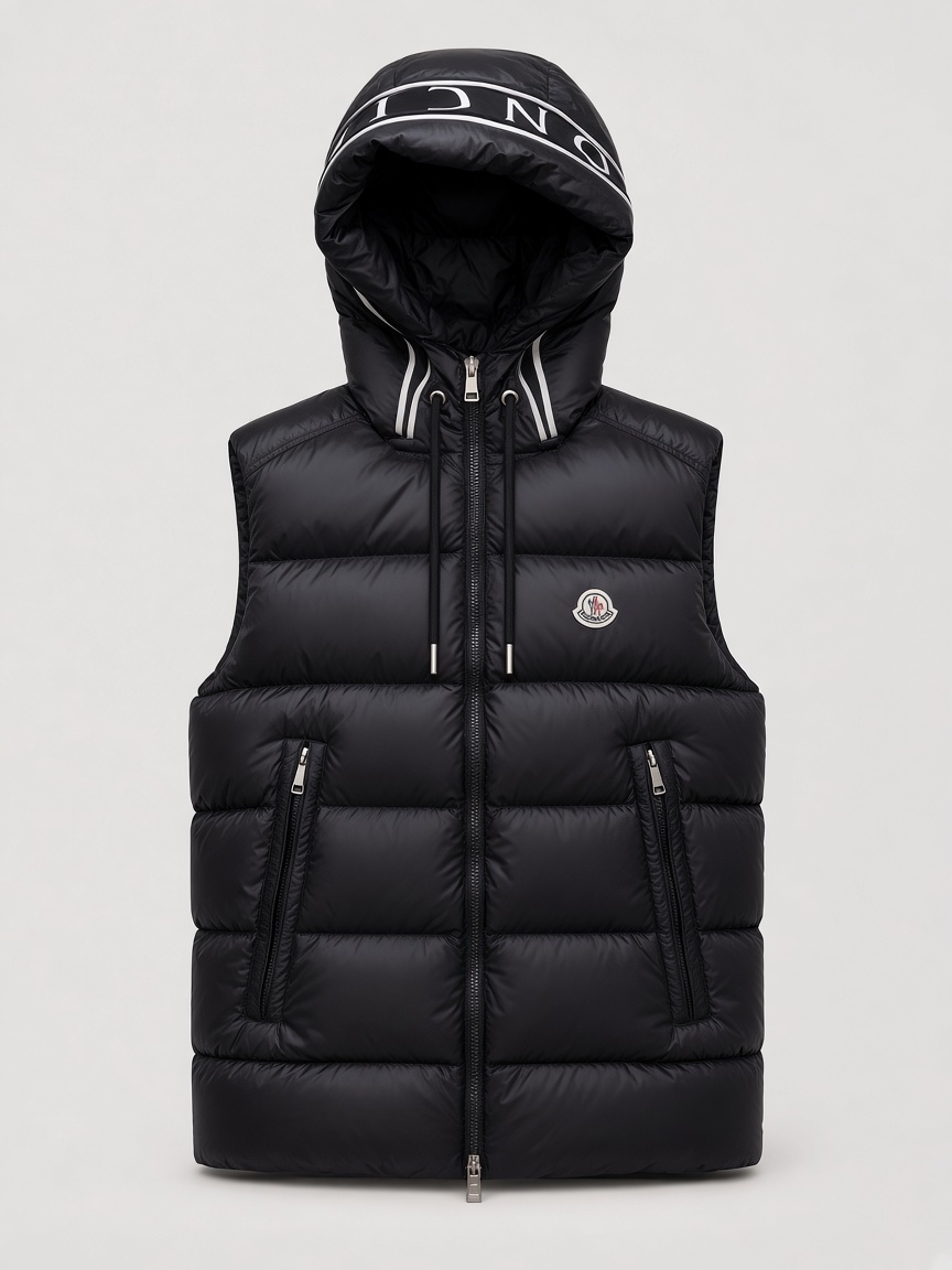 Moncler Hooded Down Vest in Black