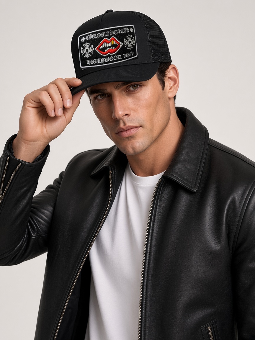Chrome Hearts Chomper Hollywood Trucker Hat in Black
