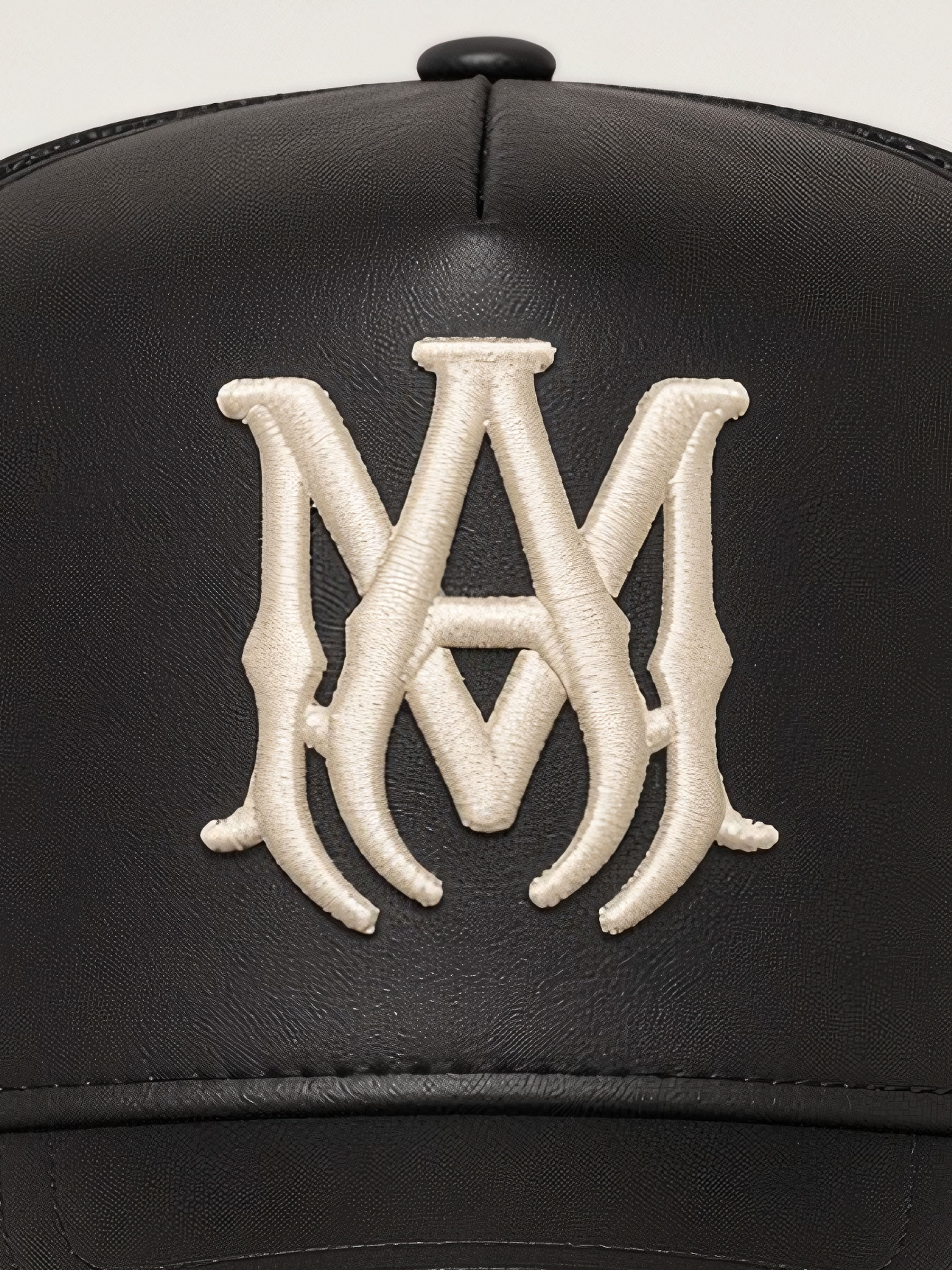 Amiri Leather MA Trucker Hat in Black