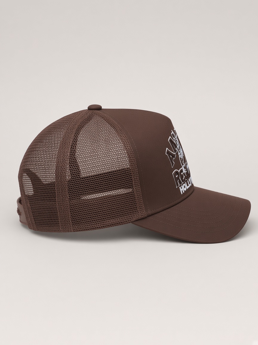 Amiri Records Hollywood Trucker Hat in Brown