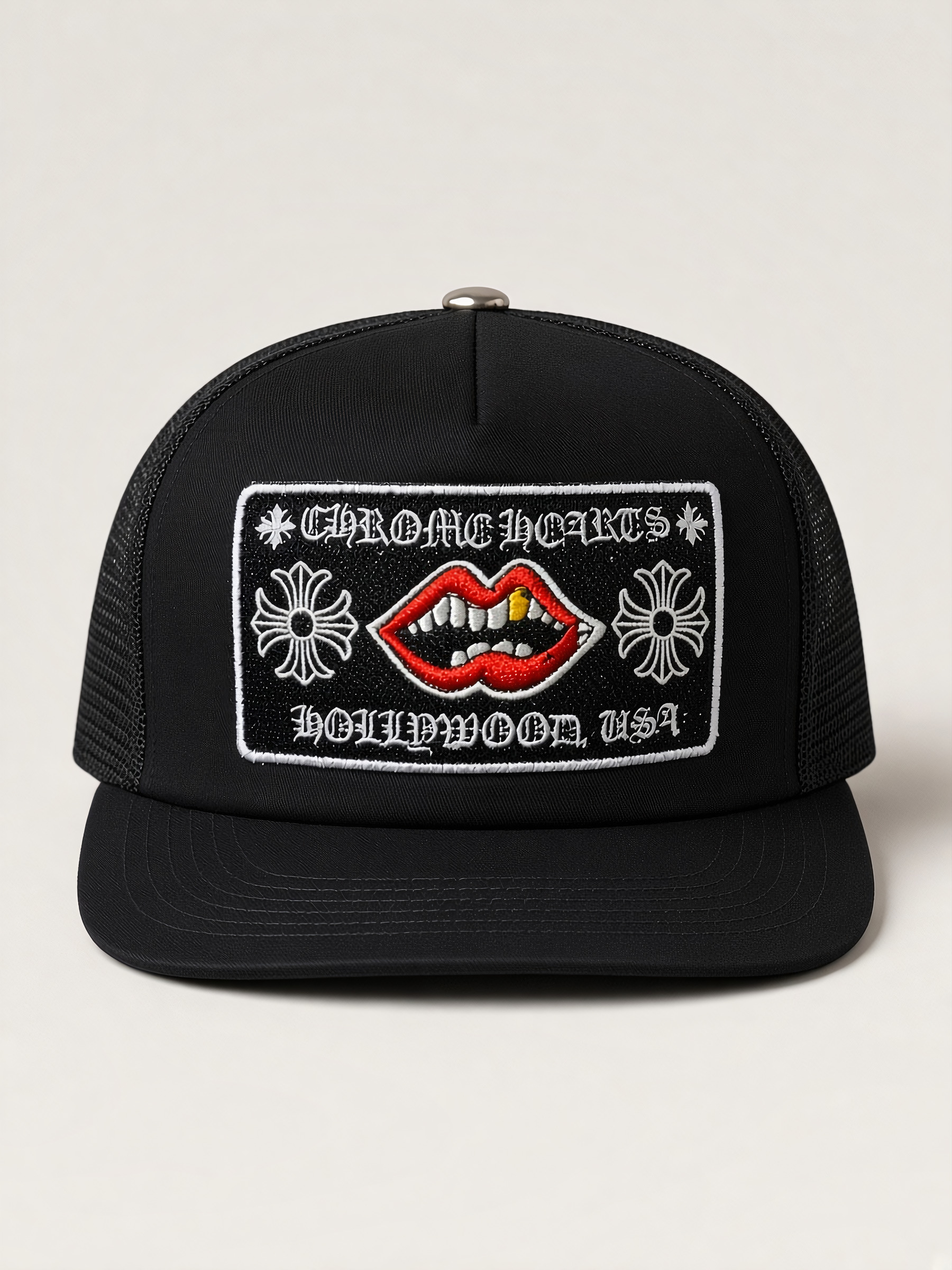 Chrome Hearts Chomper Hollywood Trucker Hat in Black