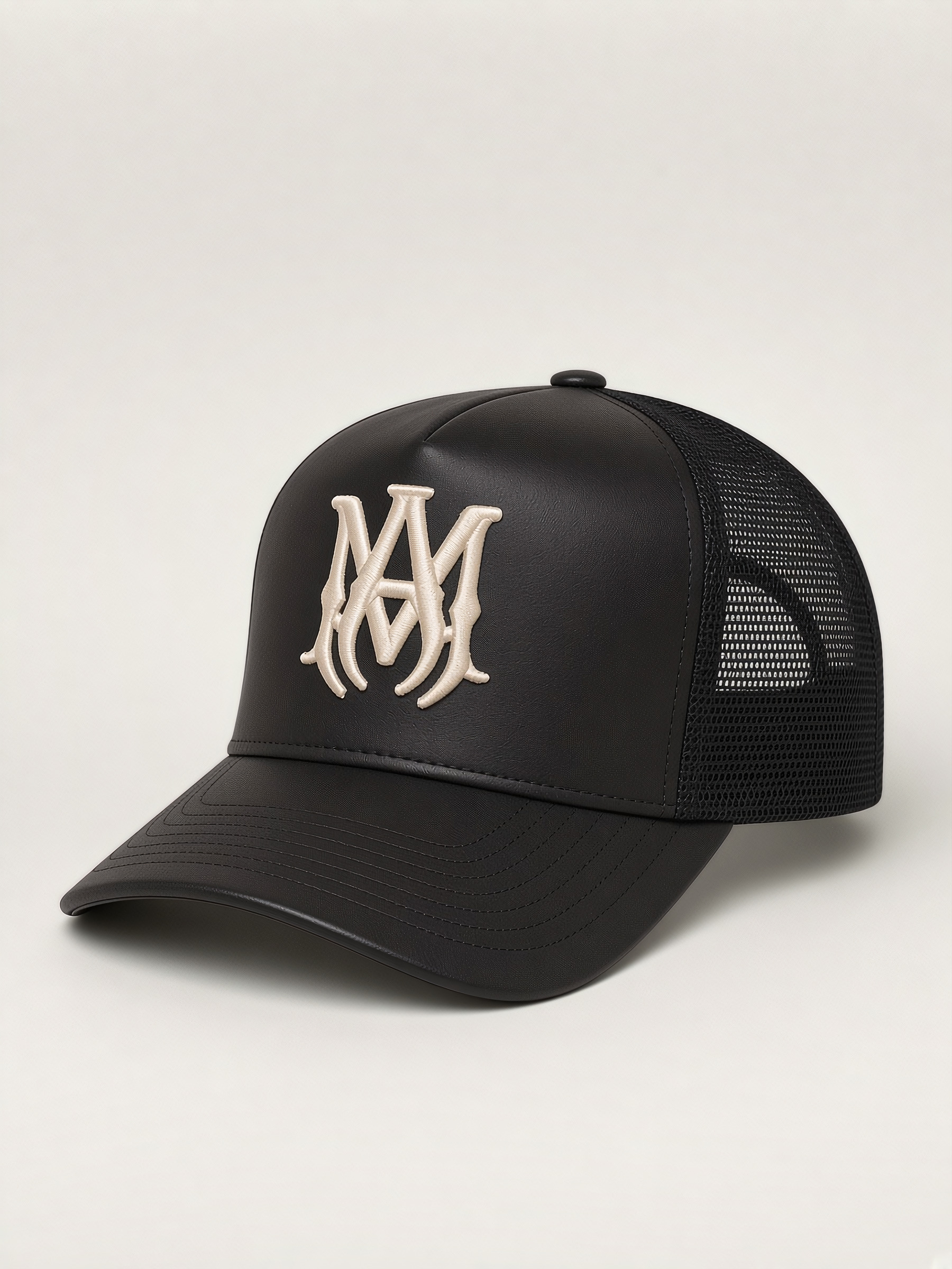 Amiri Leather MA Trucker Hat in Black