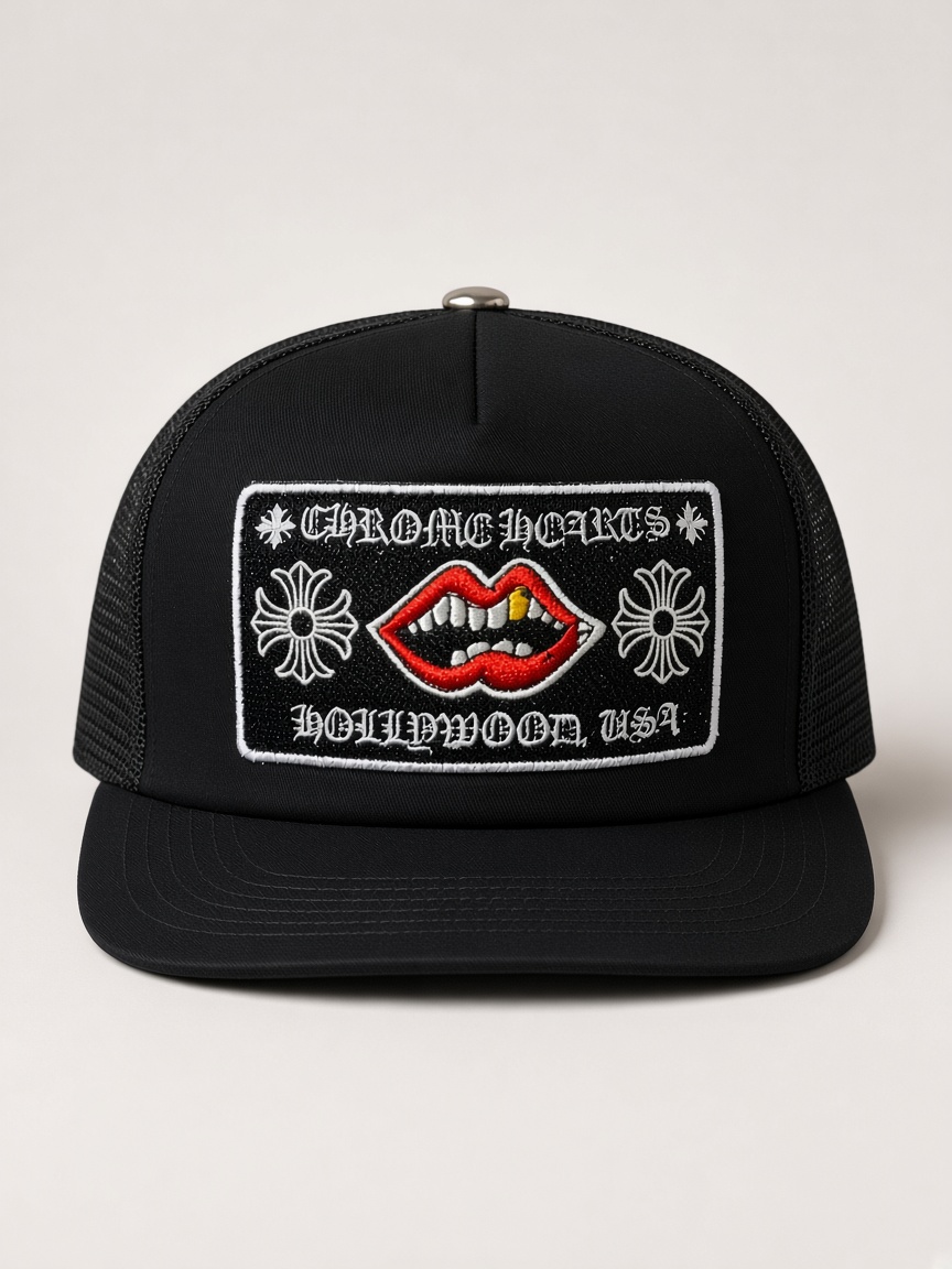Chrome Hearts Chomper Hollywood Trucker Hat in Black