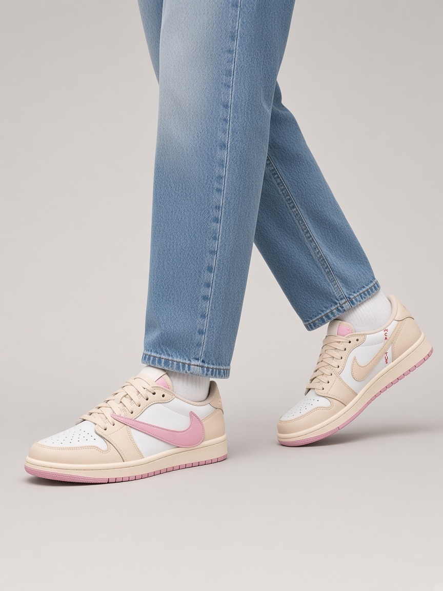 Travis Scott x Air Jordan 1 Low OG "Shy Pink" in Muslin / Shy Pink
