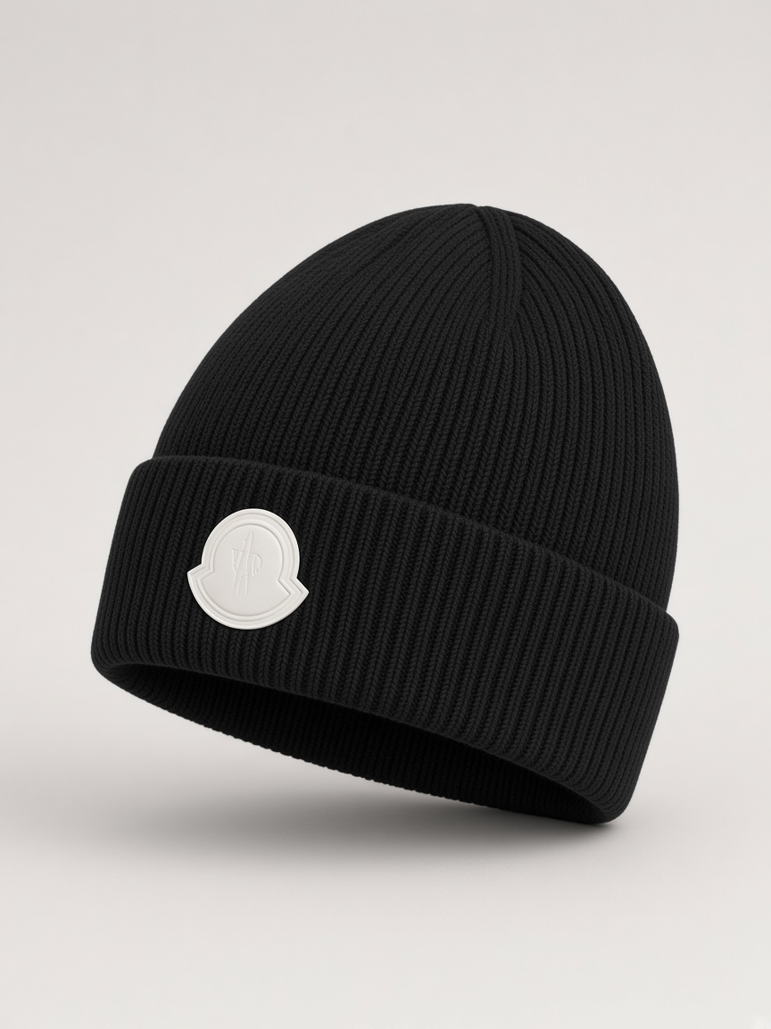 Moncler Embossed Logo Beanie in Black