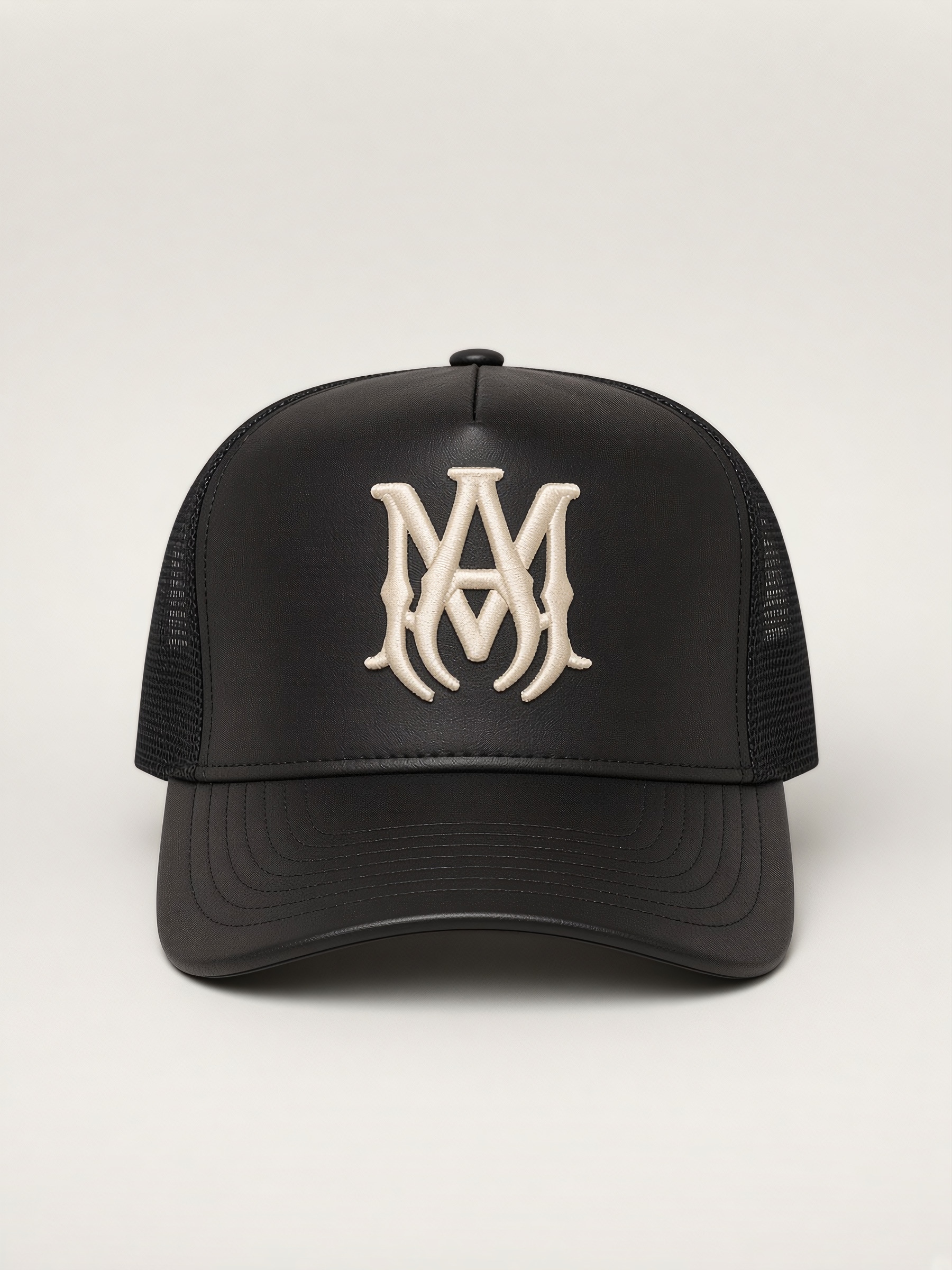 Amiri Leather MA Trucker Hat in Black