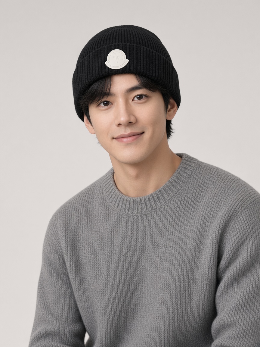Moncler Embossed Logo Beanie in Black