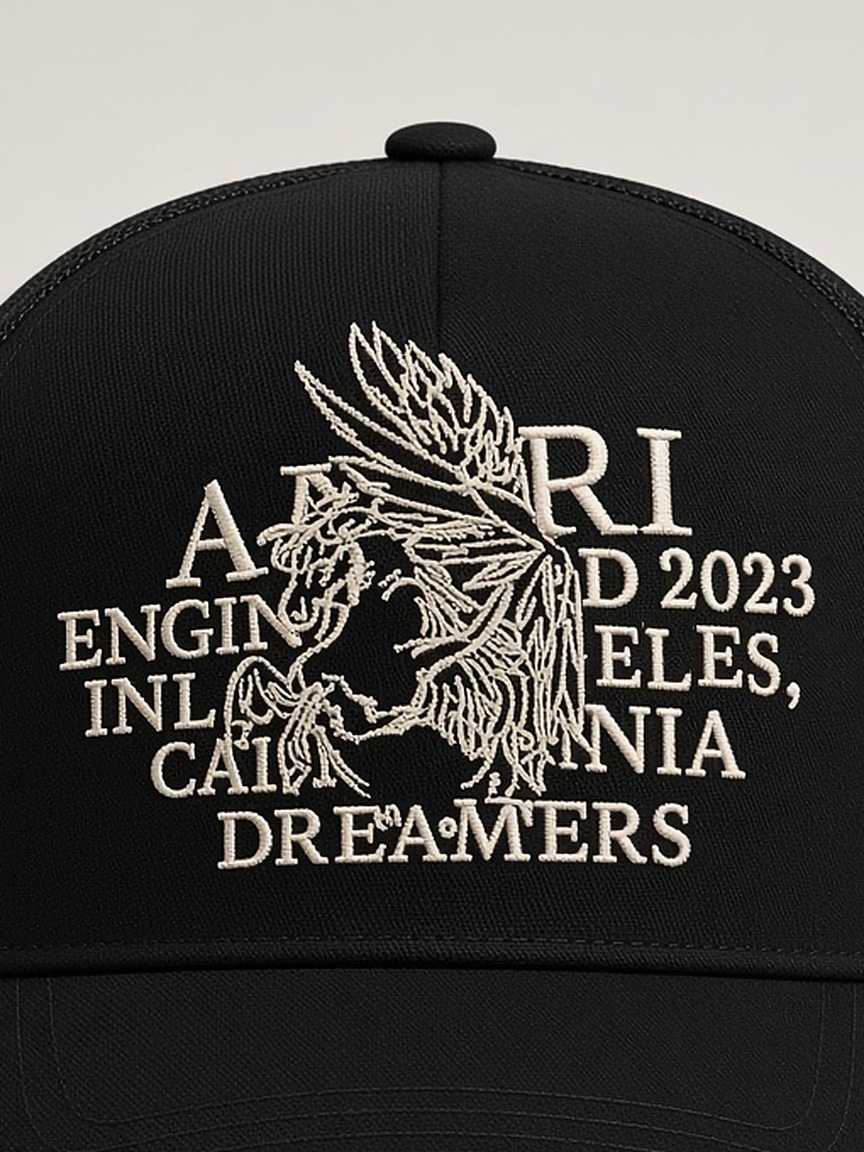 Amiri Pegasus Dreamers Trucker Hat in Black