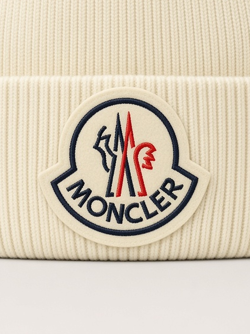 Moncler Maxi Logo Beanie in Cream