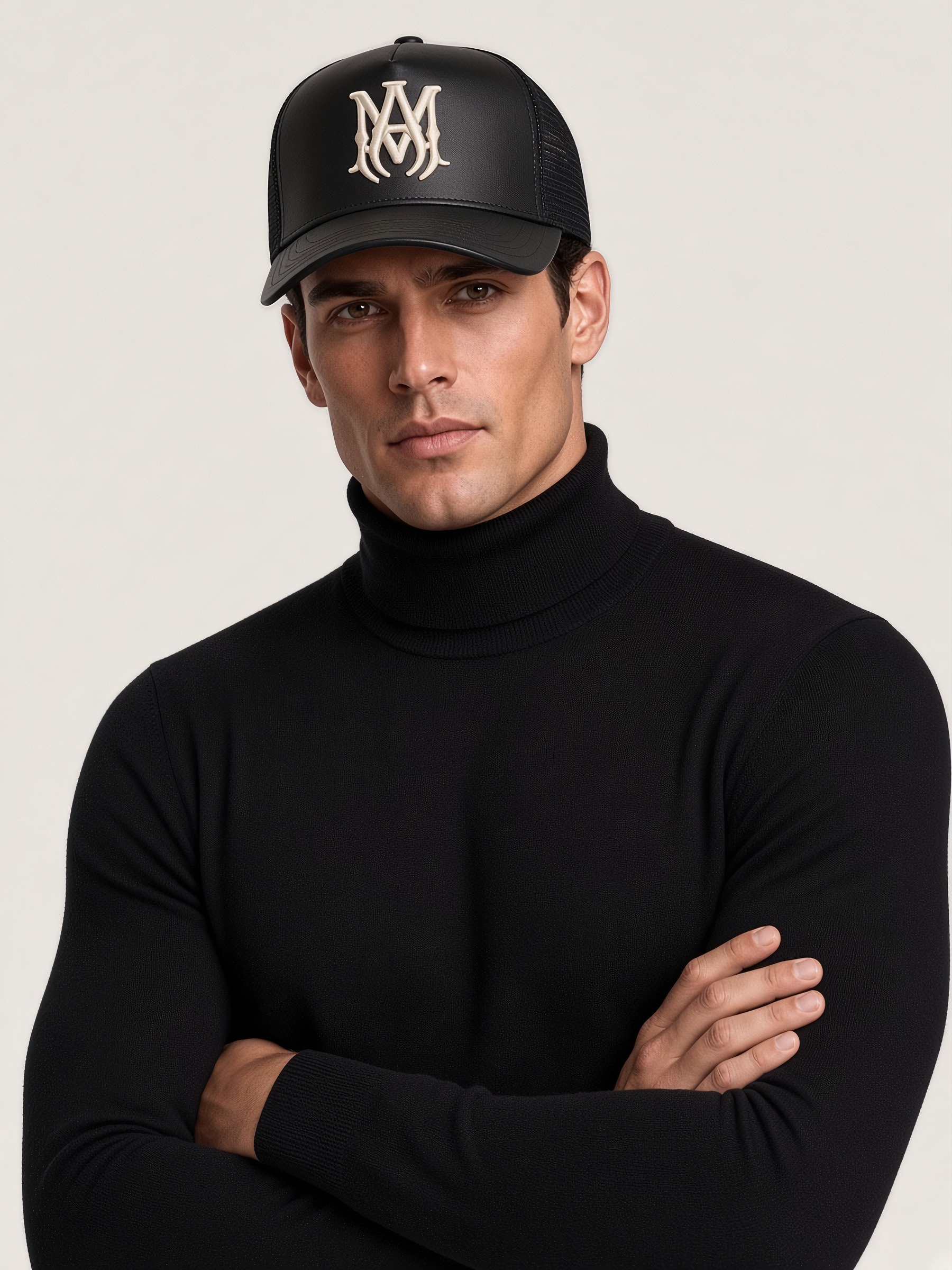 Amiri Leather MA Trucker Hat in Black