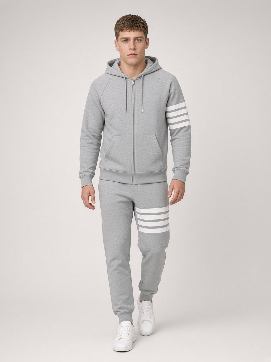 Thom Browne 4-Bar Tracksuit Set in Light Grey