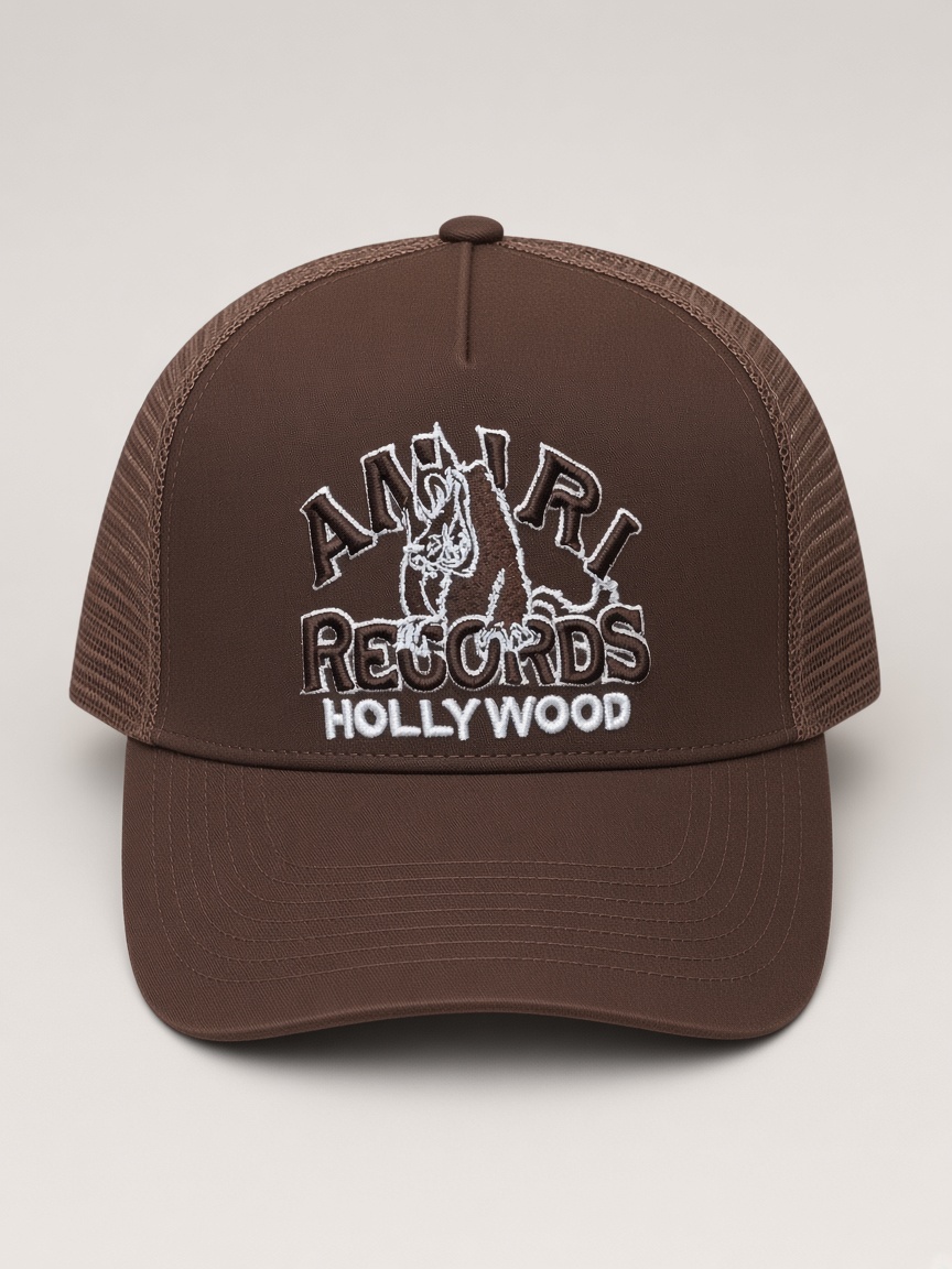 Amiri Records Hollywood Trucker Hat in Brown