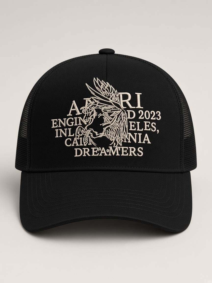 Amiri Pegasus Dreamers Trucker Hat in Black