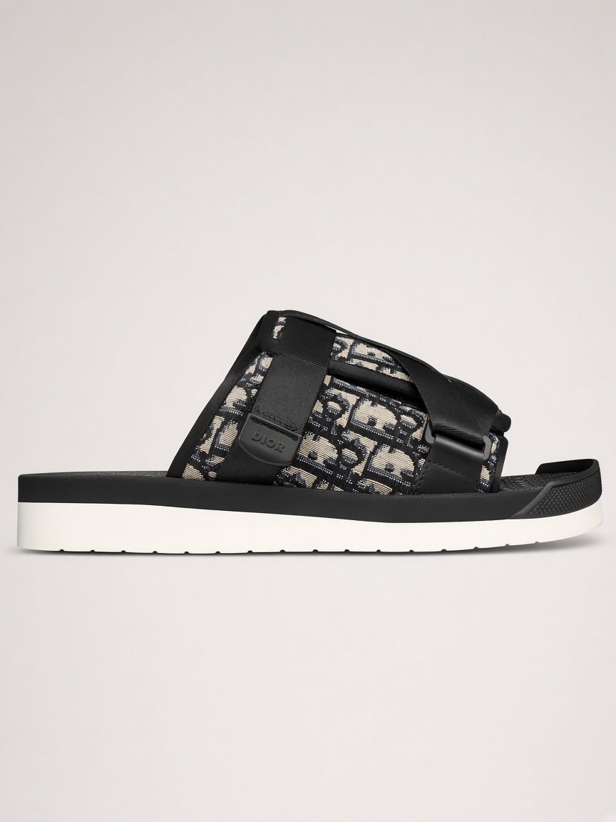 Dior Alpha sandal in Beige and Black Dior Oblique jacquard, side view
