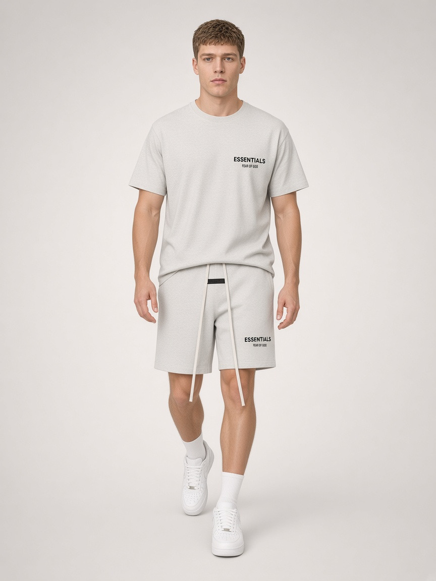 Fear of God Essentials T-Shirt & Shorts Set in Light Oatmeal